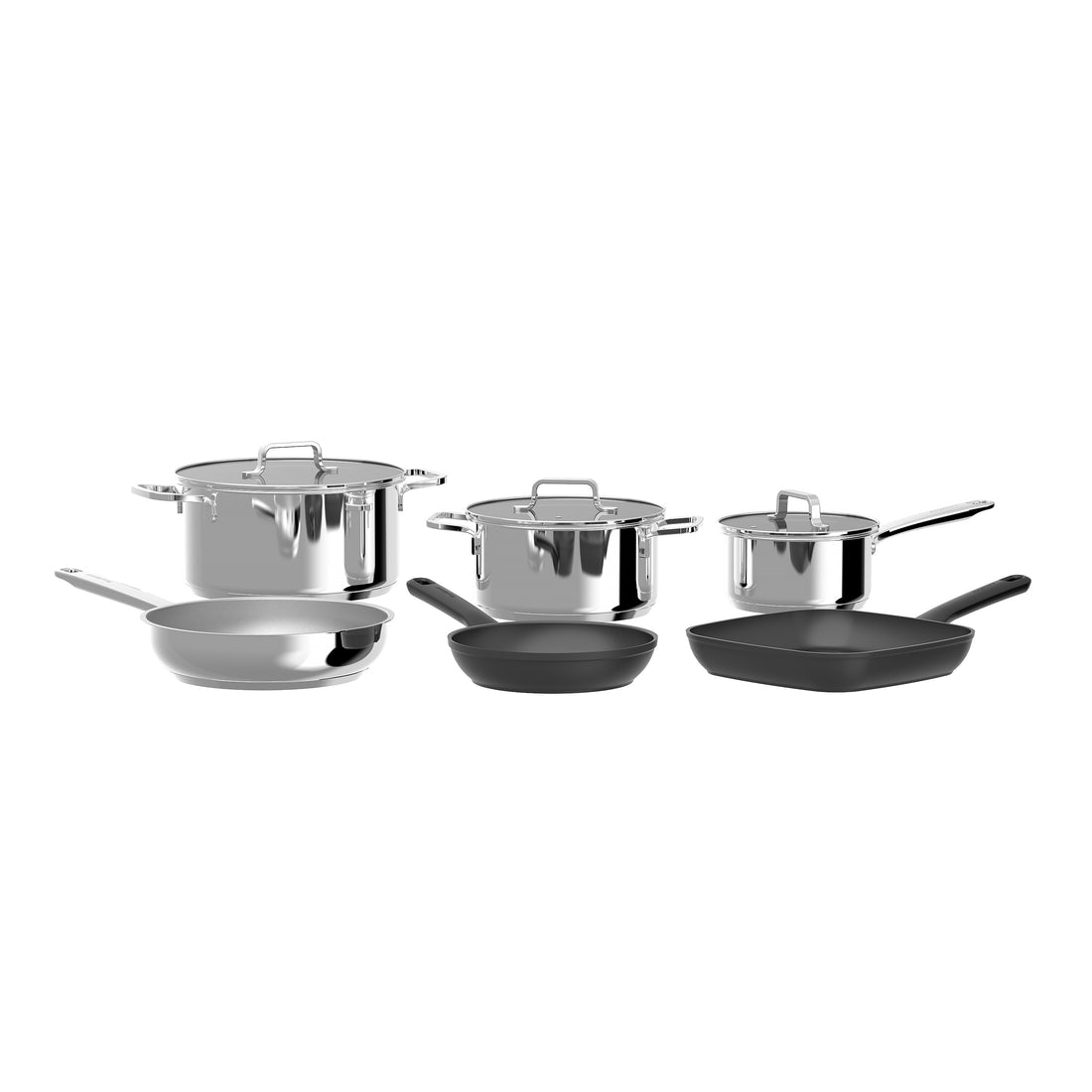BergHOFF 6-Piece Cookware Set - Uqonic Collection with Steel and Ceramic Pans, Induction-Ready and Easy to Clean