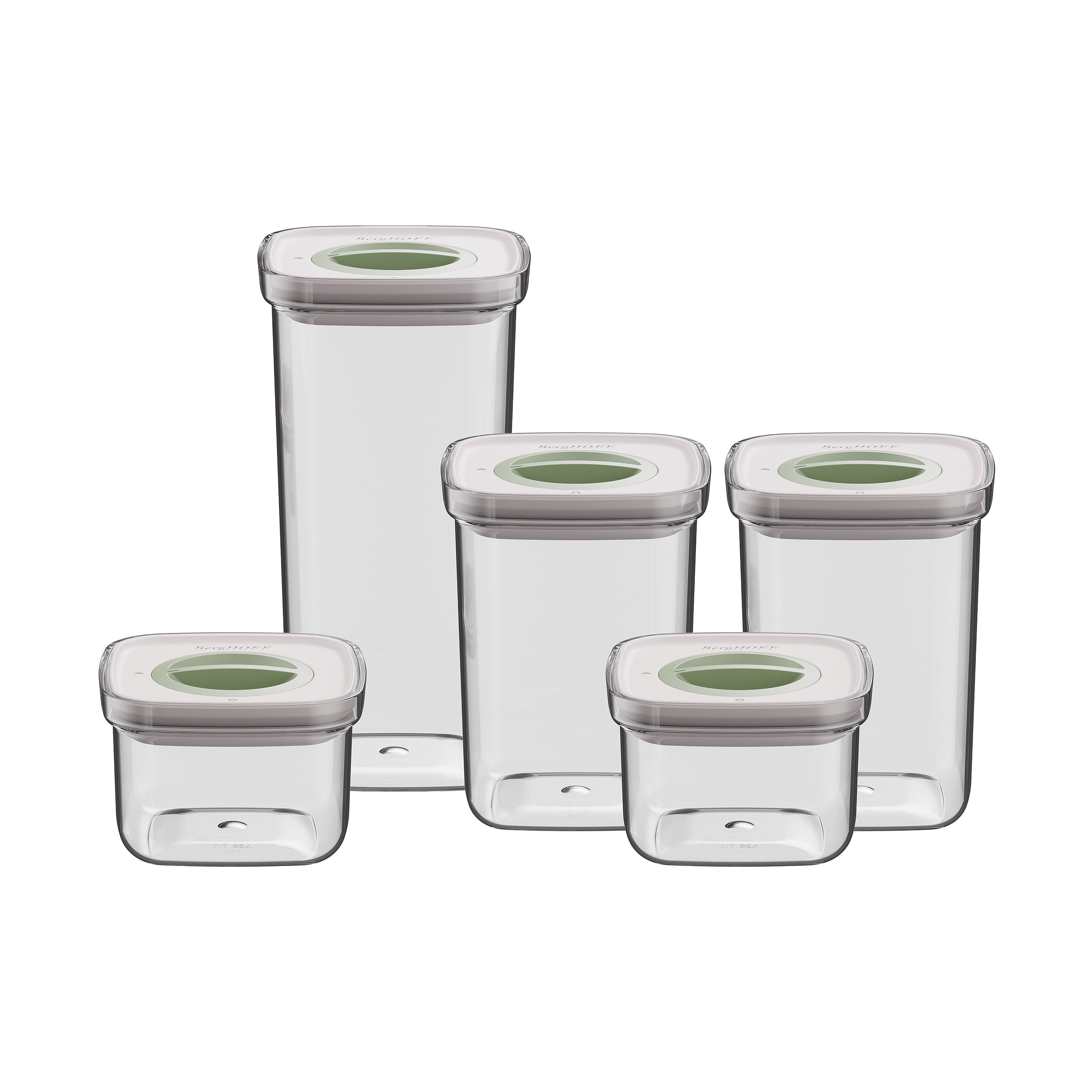 BergHOFF 5-Piece Smart Seal Food Container Set - 2x 0.4L, 2x 1L, 1x 1.6L Stackable Boxes