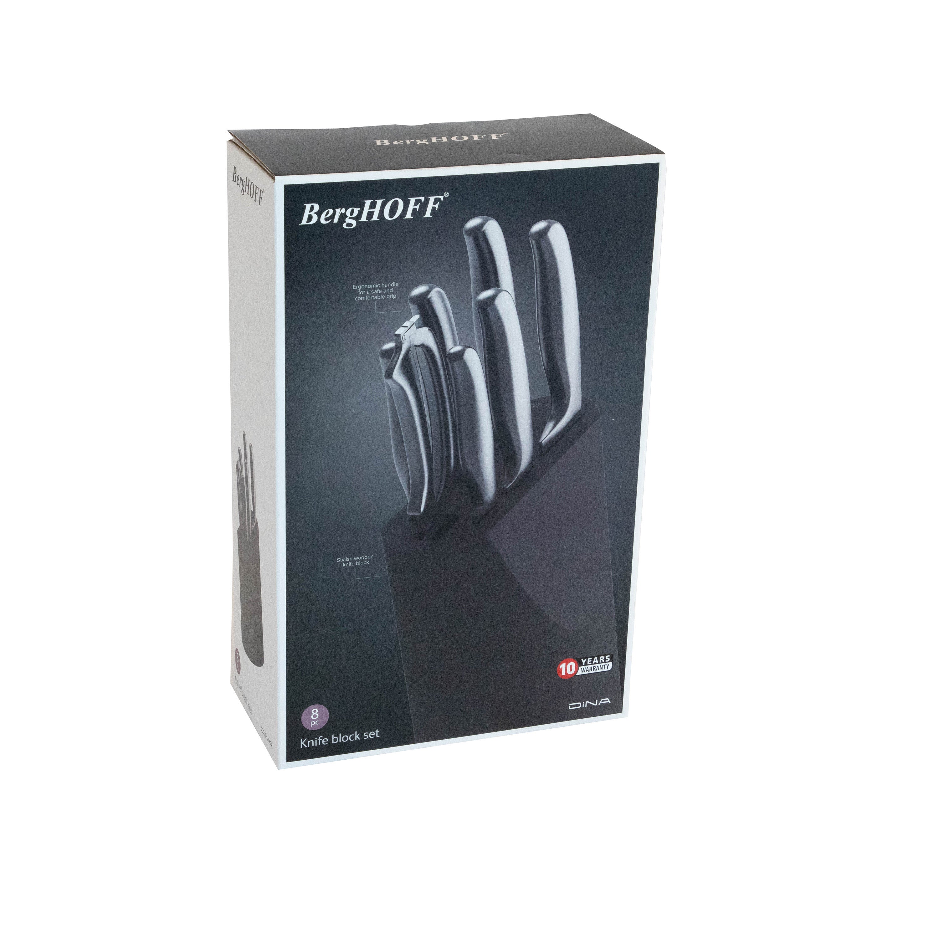 BergHOFF 8-Piece Knife Block Set - Frame Series with Hand-Sharpened Blades and Ergonomic Soft-Grip Handles