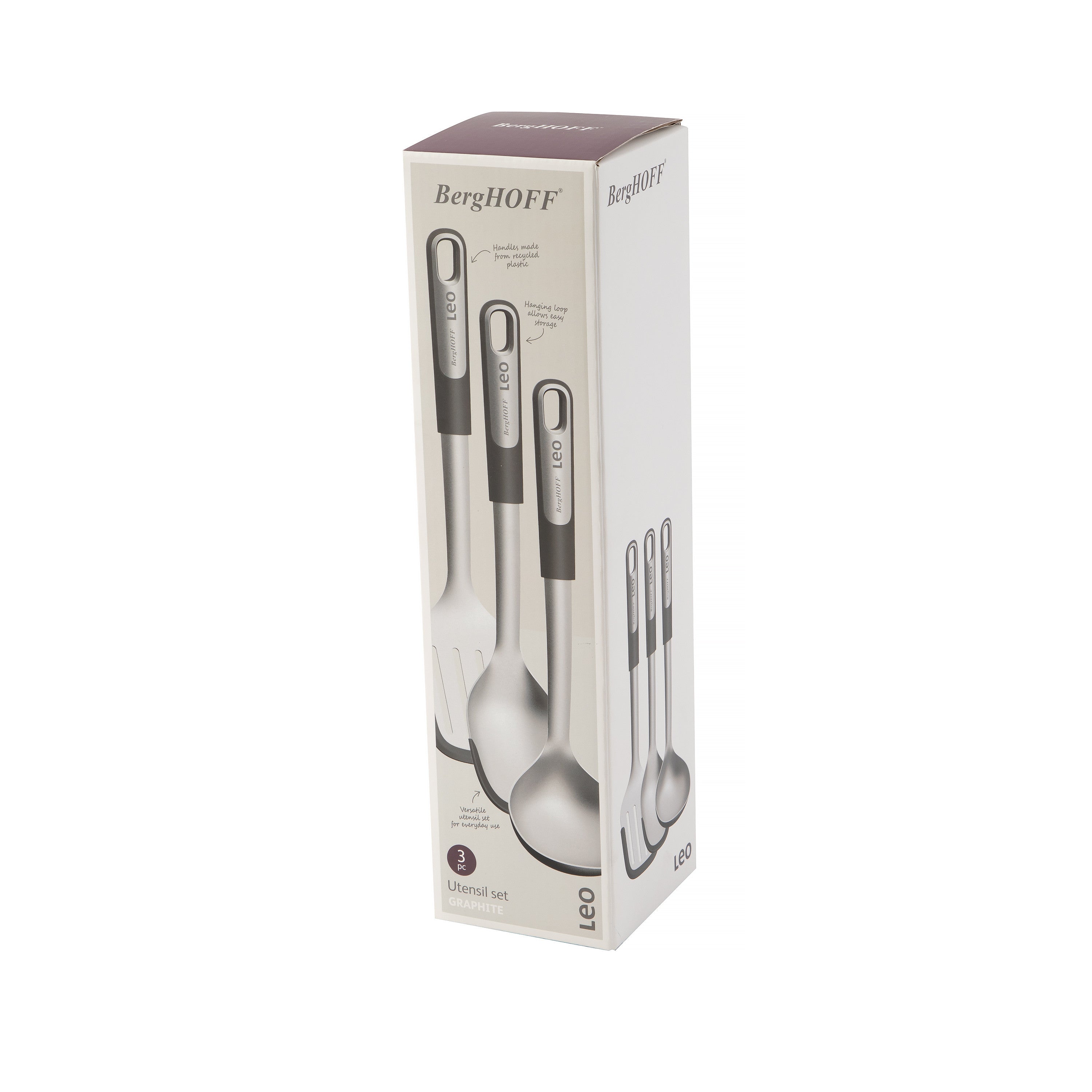 BergHOFF 3-Piece Utensil Set - Graphite Series with Soup Ladle, Serving Spoon and Slotted Turner