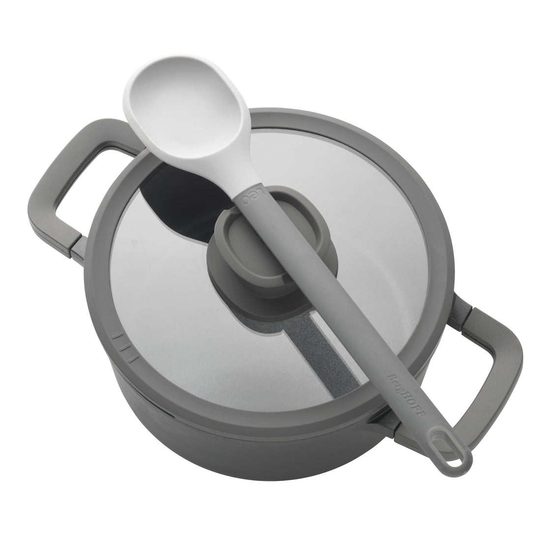 BergHOFF 24cm x 14cm Tall Stockpot - Stone+ Series with Glass Lid & Eco-Friendly Non-Stick Coating