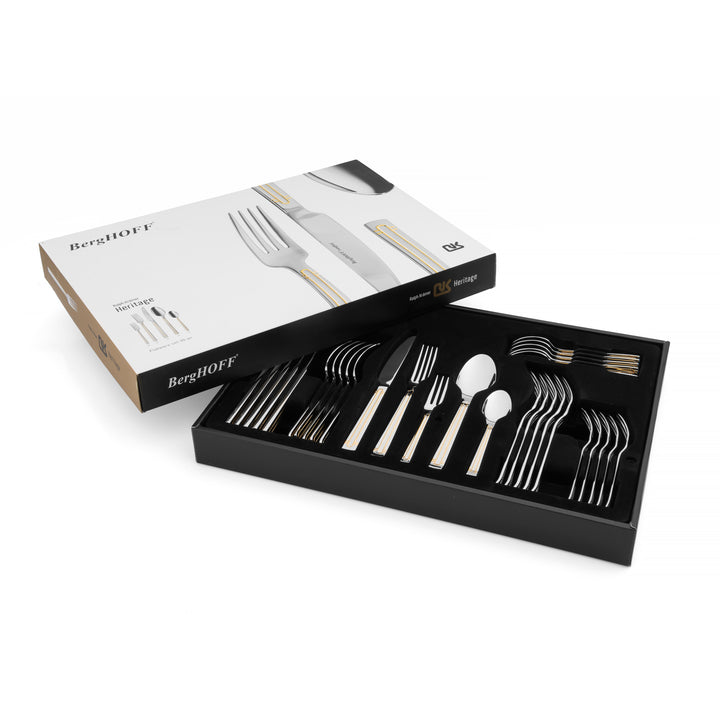 BergHOFF 30-pc Flatware Set - Heritage Series with Gold Lined Handles and Balanced Grip
