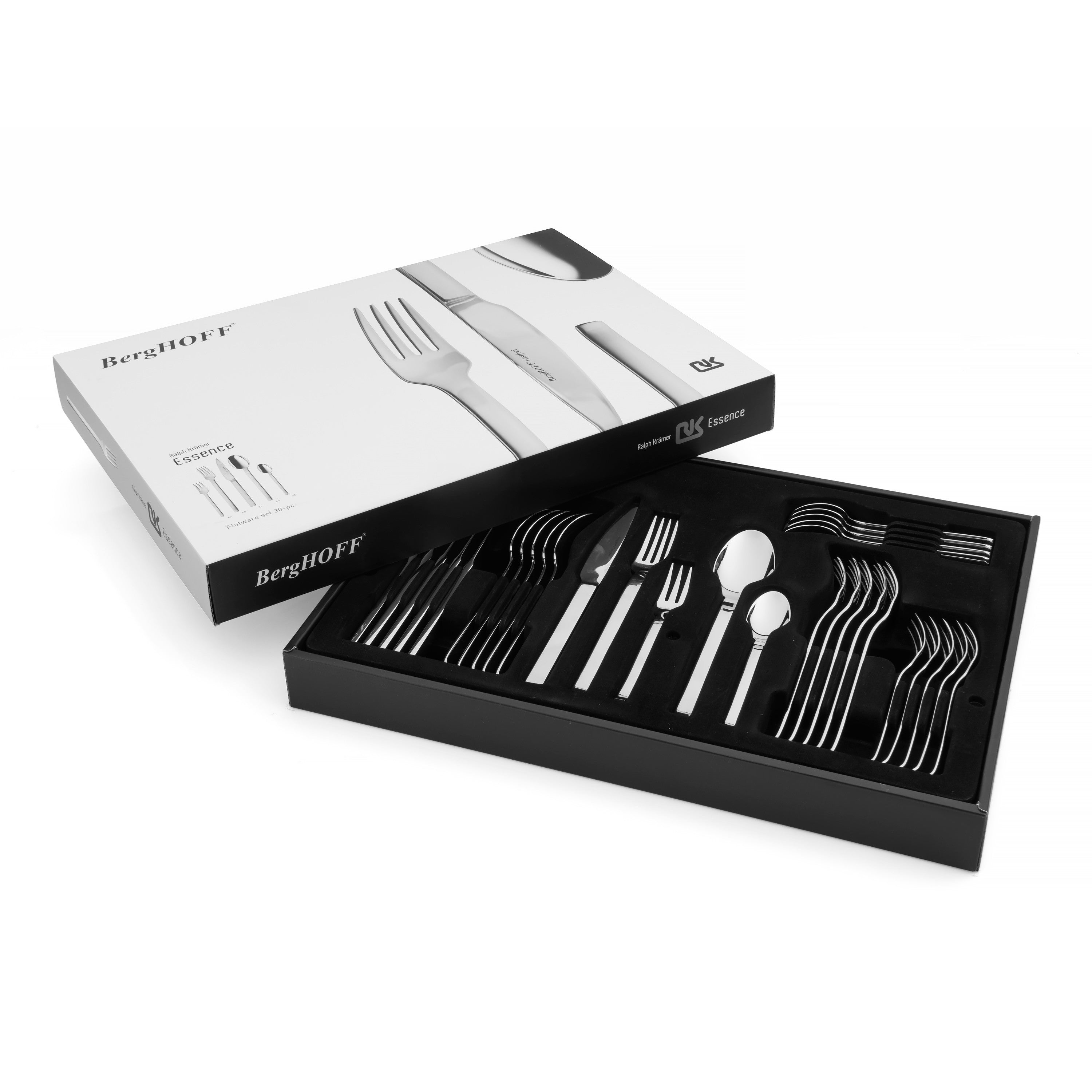 BergHOFF 30-Piece Flatware Set - Essence Designer Stainless Steel Cutlery with Sleek Rectangular Design