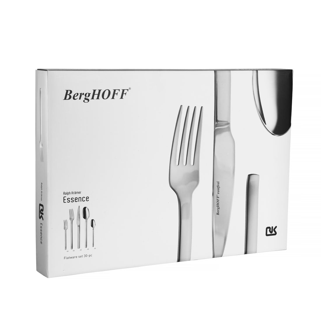 BergHOFF 30-Piece Flatware Set - Essence Designer Stainless Steel Cutlery with Sleek Rectangular Design