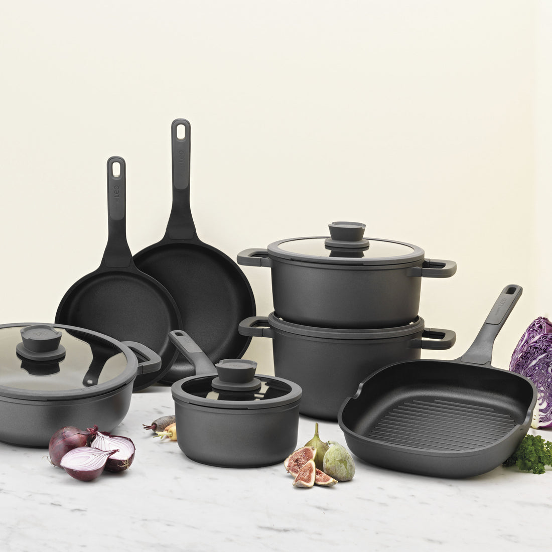 BergHOFF 18cm Saucepan – Stone+ Series with Straining Glass Lid and Silicone-Inserted Handle